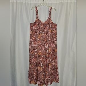 Terra & Sky Pink and Brown Floral Maxi Dress Size  2X #beach #bohemian  #travel
